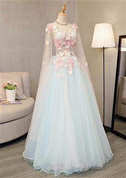 Picture of Lovely Light Blue A-line Floor Length Formal Dresses, Sweet 16 Gowns